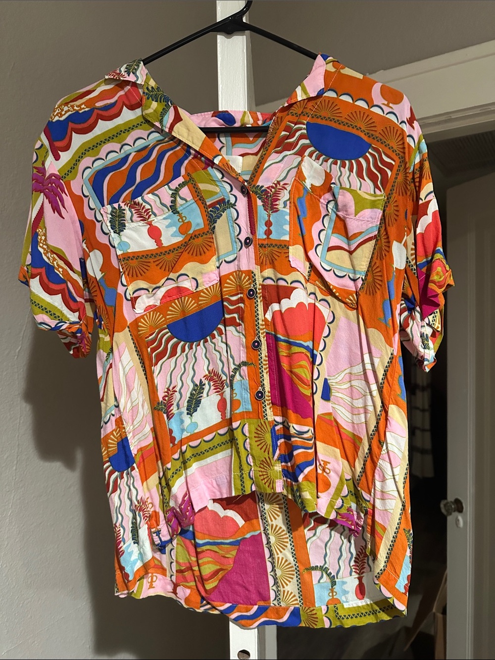 Anthropologie Maeve Multicolor Graphic Popover Button Shirt